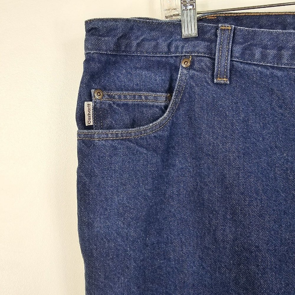 Carhartt Mens Relaxed Fit Jeans Size 44 X 30 Blue Denim Workwear Pants Cotton - Picture 2 of 13